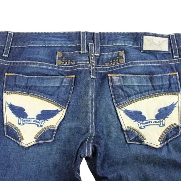 Robin’s Torrent Wing Studded Pocket Vintage Dark Wash Straight Jeans SZ 38/34 - Picture 6 of 11